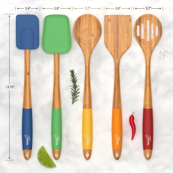NWT-Fiesta 5 piece Bamboo Silicon Utensil Set - Picture 6 of 9
